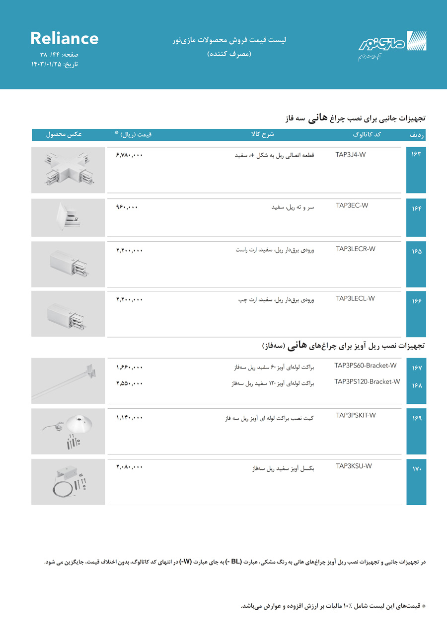 لیست قیمت مازی نور