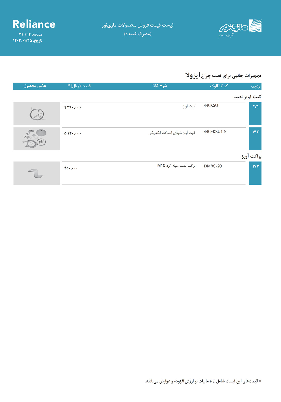 لیست قیمت مازی نور