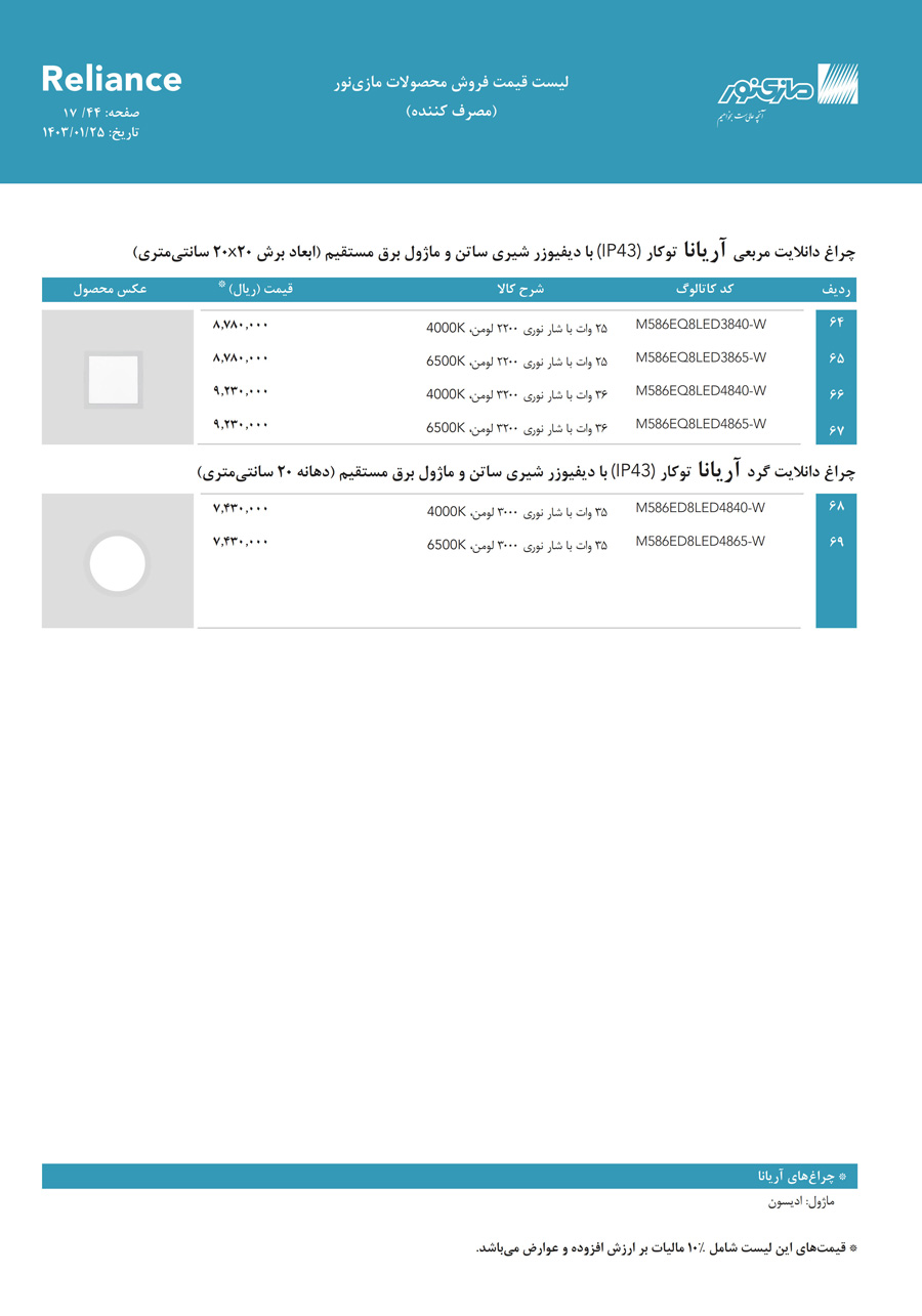 لیست قیمت مازی نور